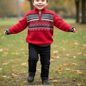 Calvin Klein Jeans Red Gray Striped Quarter-zip Pullover Knit Sweater size 4